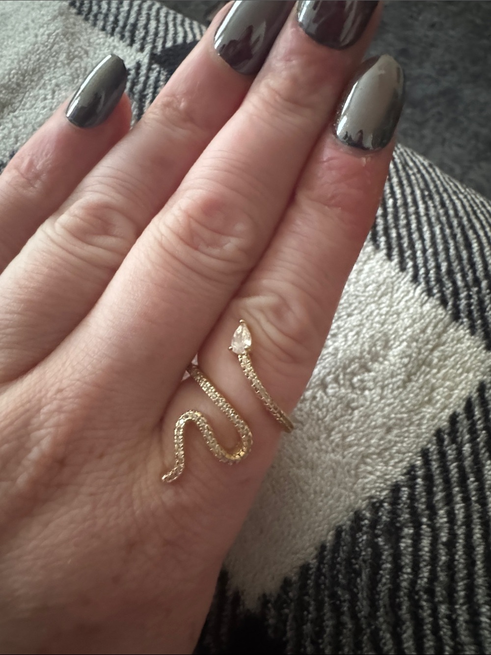 Gold Snake Wrap Ring with Teardrop Crystal - Women Jewelry